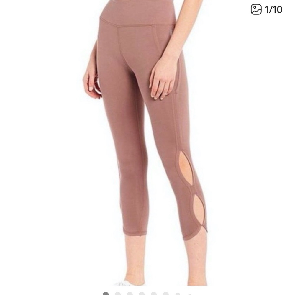 SoldFree People Movement Mauve Tan Brown Neutral Cropped Cutout leggings size